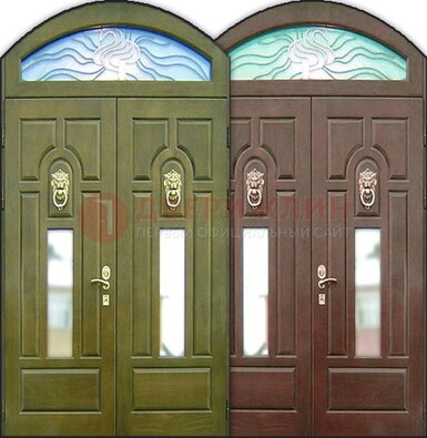 Стальная арочная дверь со стеклом ДА-17 для монолитного дома в Кубинке
