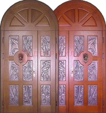 Металлическая арочная дверь со стеклом ДА-28 в коттедж в Кубинке