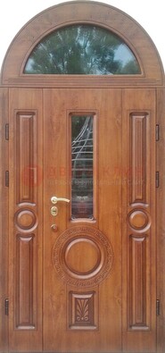 Двустворчатая железная дверь МДФ со стеклом в форме арки ДА-52 в Кубинке