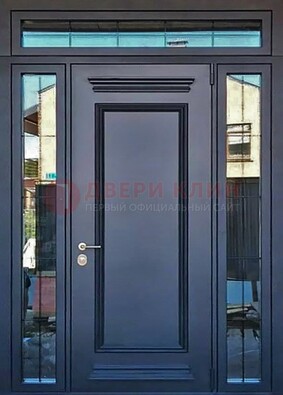 Черная металлическая дверь с фрамугой и филенкой ДФГ-19 в Кубинке