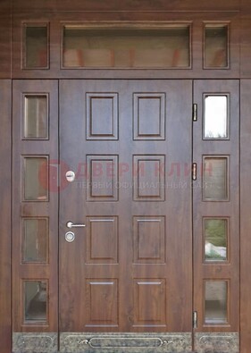 Стальная дверь МДФ со стеклом и фрамугами для дома ДФГ-29 в Кубинке