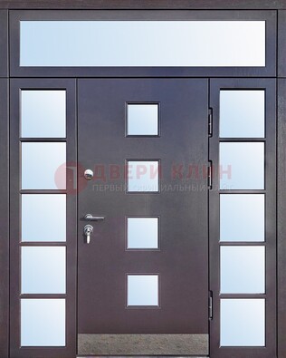 Современная железная дверь со стеклом и фрамугами ДФГ-4 в Кубинке