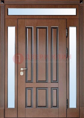 Железная дверь со стеклом и фрамугами в коричневом цвете ДФГ-8 в Кубинке
