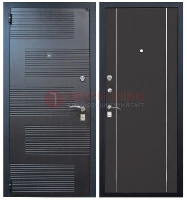 Темная металлическая дверь с МДФ ДМ-105 в деревянный дом в Кубинке
