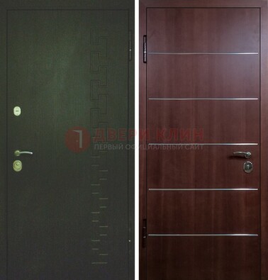 Темная металлическая дверь с МДФ ламинат с молдингами внутри ДМ-16 в Кубинке