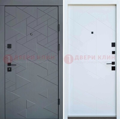 Серая металлическая дверь МДФ с узором  ДМ-224 в Кубинке