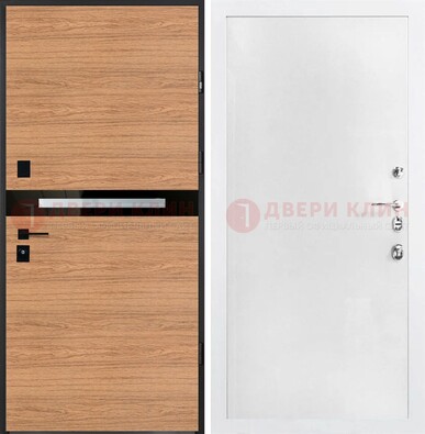 Железная коричневая дверь с МДФ в белом цвете ДМ-313 в Кубинке