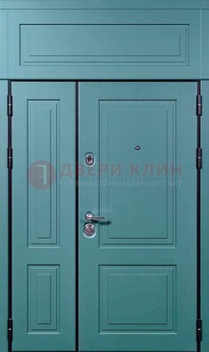 Синяя металлическая дверь с МДФ и верхней фрамугой ДМ-339 в Кубинке