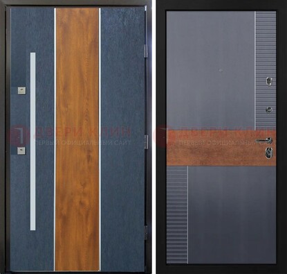 Темная металлическая дверь МДФ со вставками ДМ-411 в Кубинке