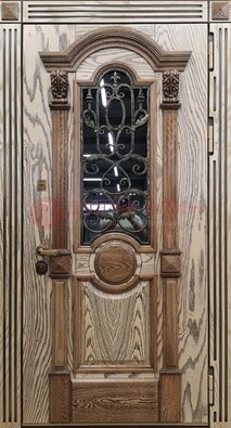 Железная дверь с массивом дуба со стеклом и ковкой ДМД-47 в Кубинке