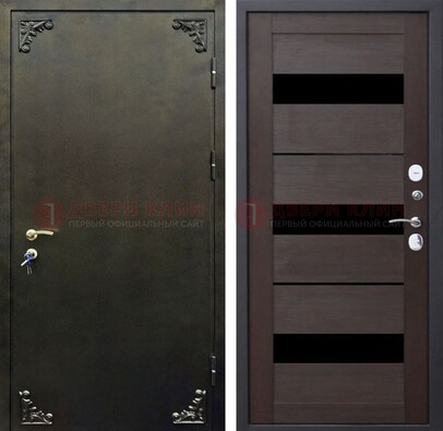 Темная входная дверь с порошковым покрытием и МДФ со стеклом ДП-236 в Кубинке