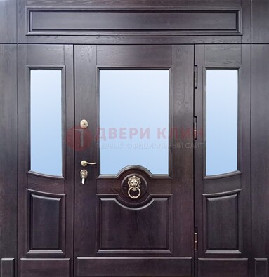 Филенчатая металлическая дверь с панелью МДФ и стеклом ДПР-102 в Кубинке