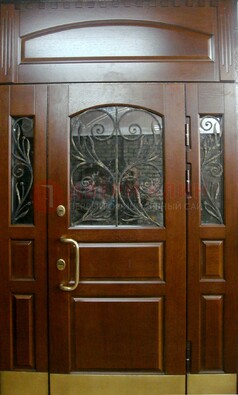 Стальная парадная дверь со вставками из стекла и ковки ДПР-30 в коттедж в Кубинке