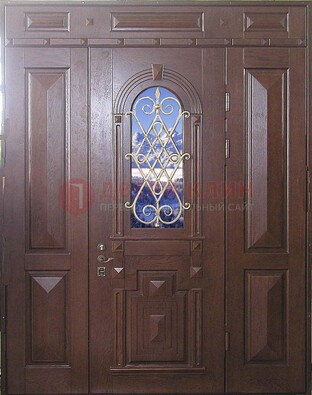 Стальная парадная дверь со стеклом и ковкой ДПР-4 для коттеджа в Кубинке
