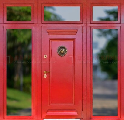 Красная парадная дверь для частного дома ДПР-88 в Кубинке