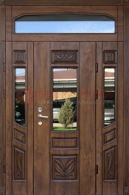 Парадная стальная дверь Винорит со стеклом и резьбой ДПР-97 в Кубинке