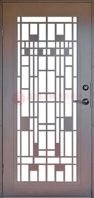 Коричневая стальная решетчатая дверь с узором ДР-4 в Кубинке