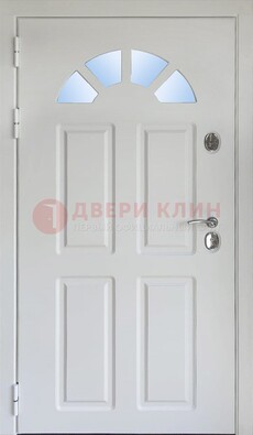 Белая стальная дверь МДФ со стеклом для дома ДС-37 в Кубинке