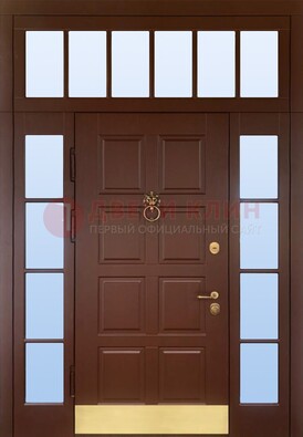 Коричневая входная дверь с МДФ панелью и стеклом ДС-45 в Кубинке