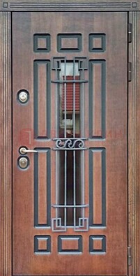 Входная железная дверь винорит со стеклом и ковкой ДСК-183 в Кубинке