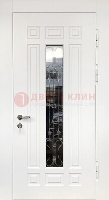 Белая стальная дверь винорит со стеклом и ковкой ДСК-191 в Кубинке