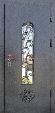 Темная стальная дверь Порошок со стеклом и ковкой ДСК-217 в Кубинке