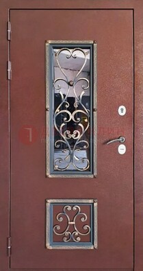 Уличная дверь Порошок со стеклом и ковкой для дома ДСК-218 в Кубинке