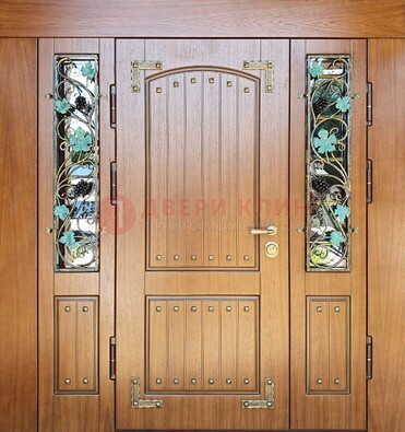 Железная дверь Винорит со стеклом и ковкой лозы ДСК-236 в Кубинке