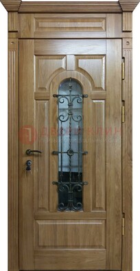 Металлическая дверь массив со стеклом и ковкой для дома ДСК-246 в Кубинке