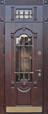 Металлическая дверь массив со стеклом и ковкой с фрамугой ДСК-249 в Кубинке