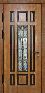 Двухцветная железная дверь Винорит со стеклом и ковкой ДСК-264 в Кубинке