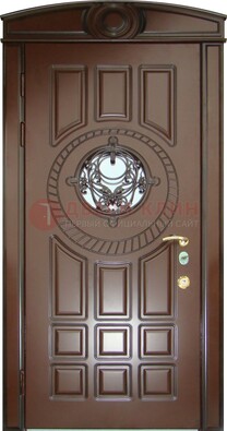 Шоколадная металлическая дверь Винорит со стеклом и ковкой ДСК-269 в Кубинке