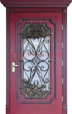 Красная стальная дверь Винорит со стеклом и ковкой ДСК-271 в Кубинке