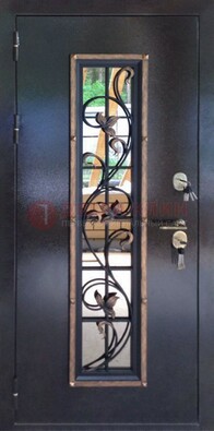 Железная дверь с порошковым напылением стеклом и ковкой ДСК-279 в Кубинке