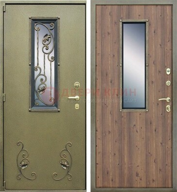 Офисная железная дверь со стеклом и ковкой ДСК-44 в Кубинке