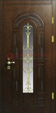 Дизайнерская металлическая дверь со стеклом и ковкой ДСК-50 в Дмитрове