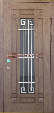 Стандартная железная дверь со стеклом темным и ковкой ДСК-5 в Кубинке