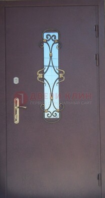 Металлическая дверь со стеклом и ковкой ДСК-77 в Кубинке