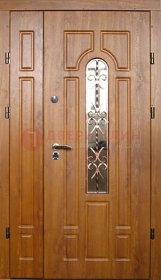Стальная дверь со стеклом и цветной ковкой ДСК-78 для панельного дома в Кубинке