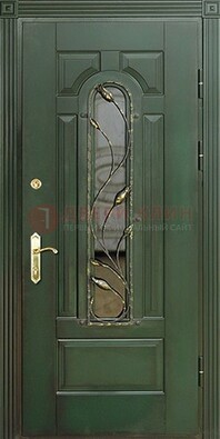 Железная дверь со стеклом и ковкой ДСК-9 для офиса в Кубинке