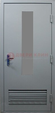 Серая металлическая техническая дверь с декоративной вставкой ДТ-14 в Кубинке