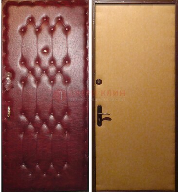 Бордовая металлическая дверь с винилискожей ДВ-1 в Ступино