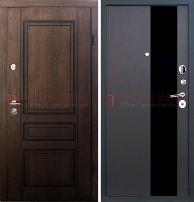 Входная дверь Итальянский орех с МДФ с черным стеклом ДМ-1199 в Кубинке