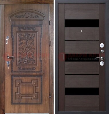 Стальная коричневая филенчатая дверь с виноритом и темной МДФ ДВТ-122 в Кубинке