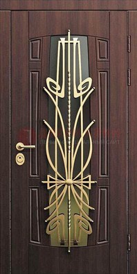 Железная темная дверь с виноритом и МДФ со стеклом ДВТ-86 в Кубинке