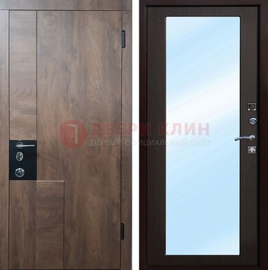 Коричневая металлическая дверь c МДФ с зеркалом ДЗ-106 в Кубинке