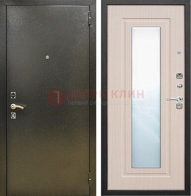 Входная темная дверь c порошковым покрытием и МДФ Белый дуб и зеркалом ДЗ-112 в Кубинке