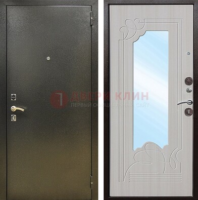 Входная темно-серая дверь c порошковым покрытием и МДФ с резьбой и зеркалом ДЗ-113 в Кубинке