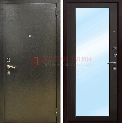 Входная темно-серая дверь c порошковым покрытием и МДФ с зеркалом ДЗ-114 в Кубинке