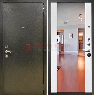 Входная темно-серая дверь c порошковым покрытием и Белой МДФ с зеркалом ДЗ-115 в Кубинке